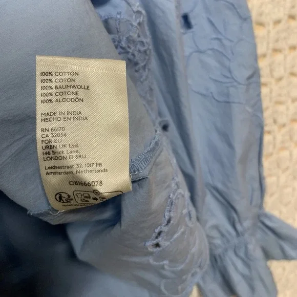 Free People Maisie Eyelet Blouson Top Women Sz M Blue Sleeve 100%Cotton - Picture 11 of 14